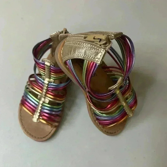 Seychelles Girl's Rainbow Gold Gladiator Sandals Zip Closure Size 7 - Picture 2 of 6